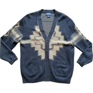 Pendleton Men's Cardigan Sweater 100% Cotton L Blue Southwest Aztec Soft Knit